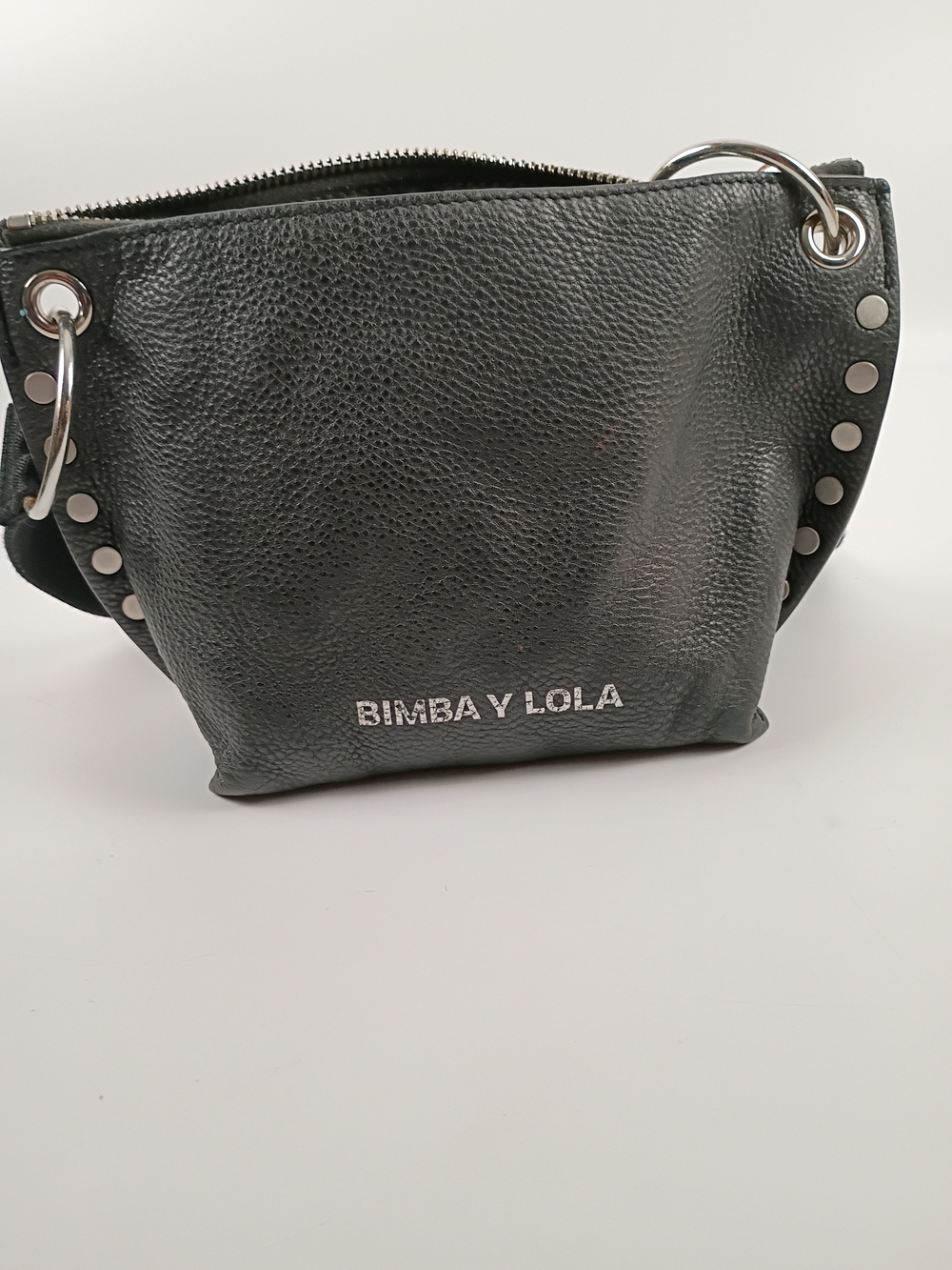 Bimba Y Lola Black Pebbled Leather Crossbody with Stud Accents